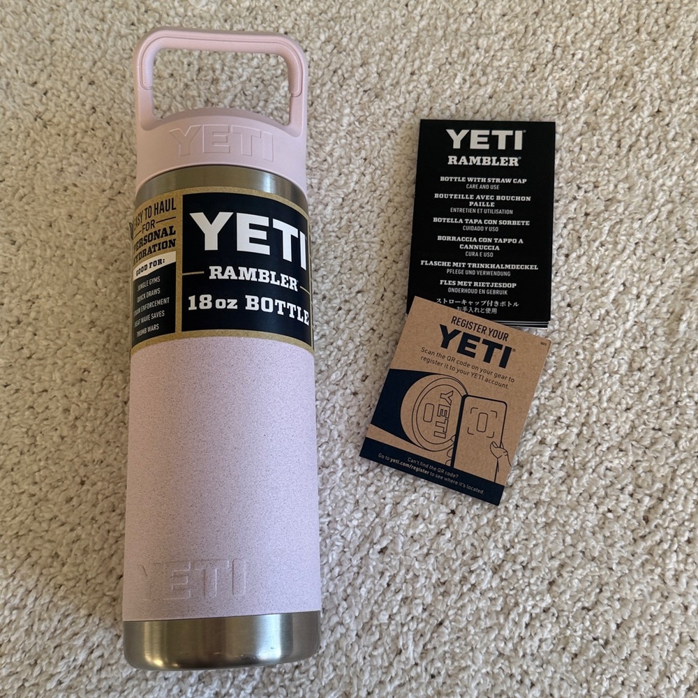 YETI Rambler 18 oz Bottle Chug Cap Pink Cherry Blossom Textured Travel Cup Mug - Picture 2 of 11